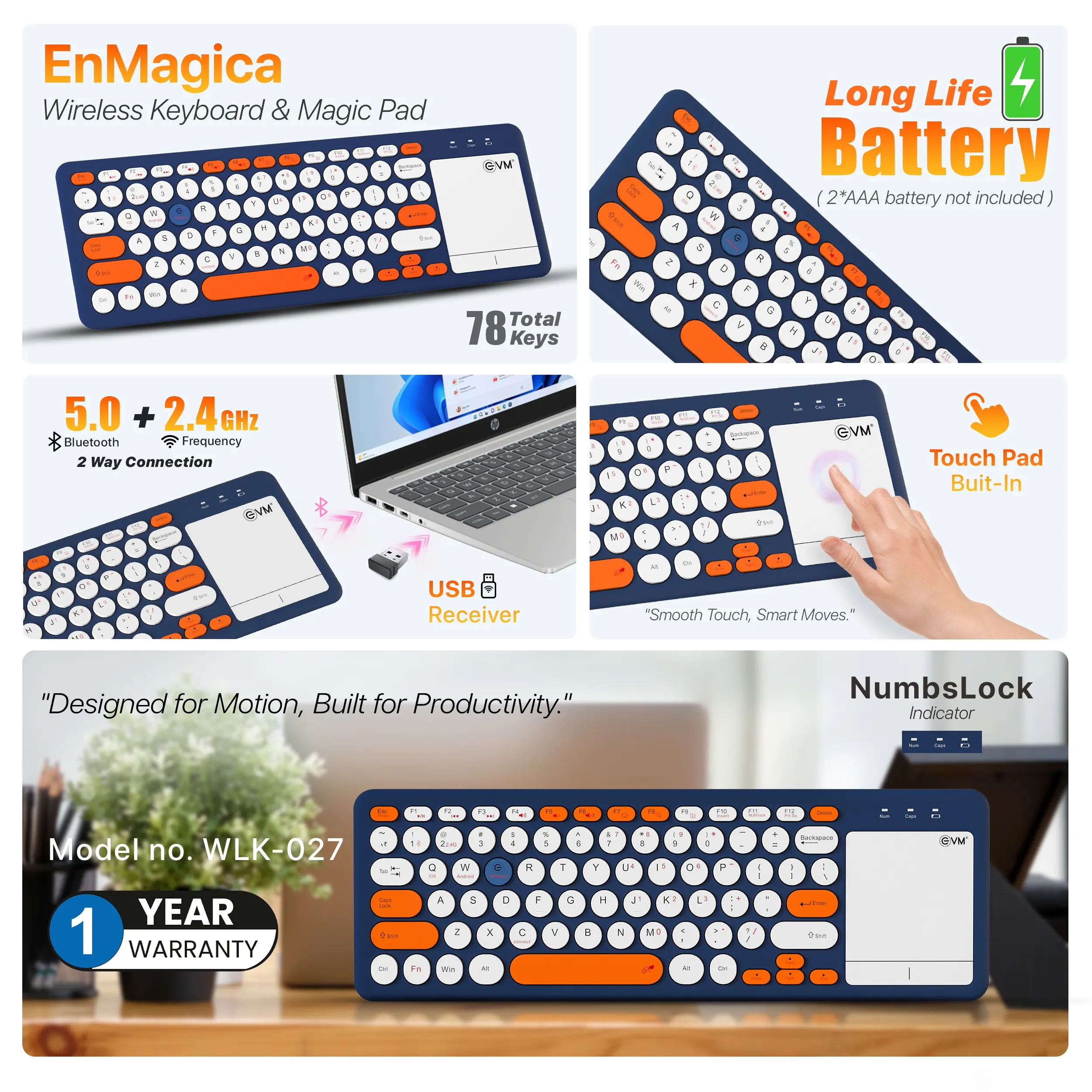 EVM Wireless Bluetooth Keyboard With Touchpad EnMagica WLK-027 view 4